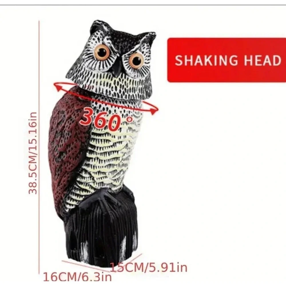 Plastic Owl Decoy Bird Control Garden Yard Outdoor‎ with Rotating Head
